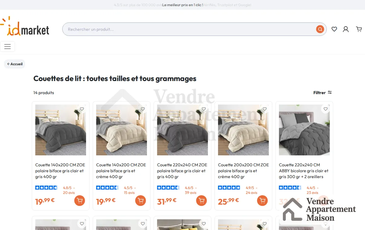 Capture : Couettes de lit – Plusieurs tailles et grammages | IdMarket | IdMarket France